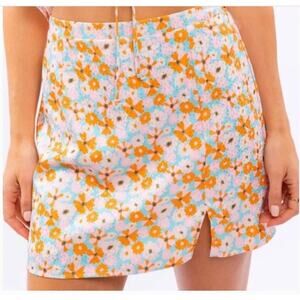 70s MOD Le Lis Floral Mini Skirt – Satin Retro Print – Size M NWT- Woodstock